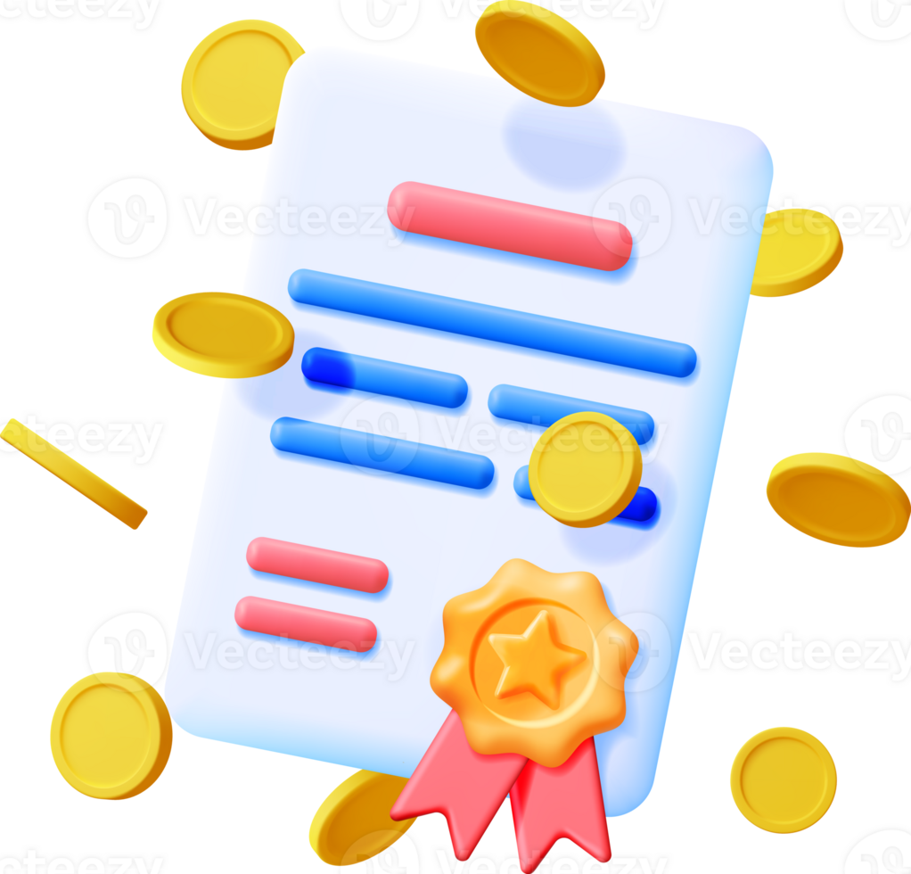 3D Certificate with Stamp and Money png