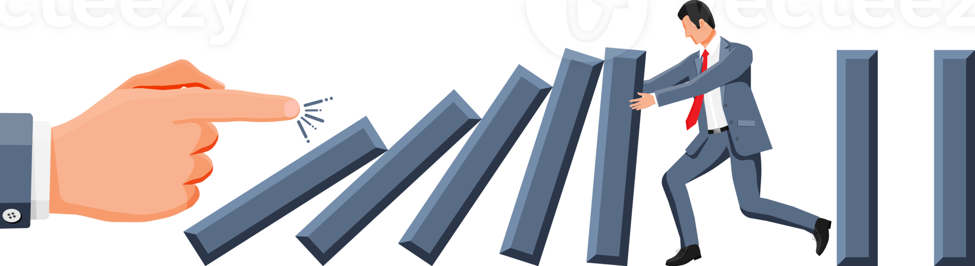 Businessman stopping domino effect. png