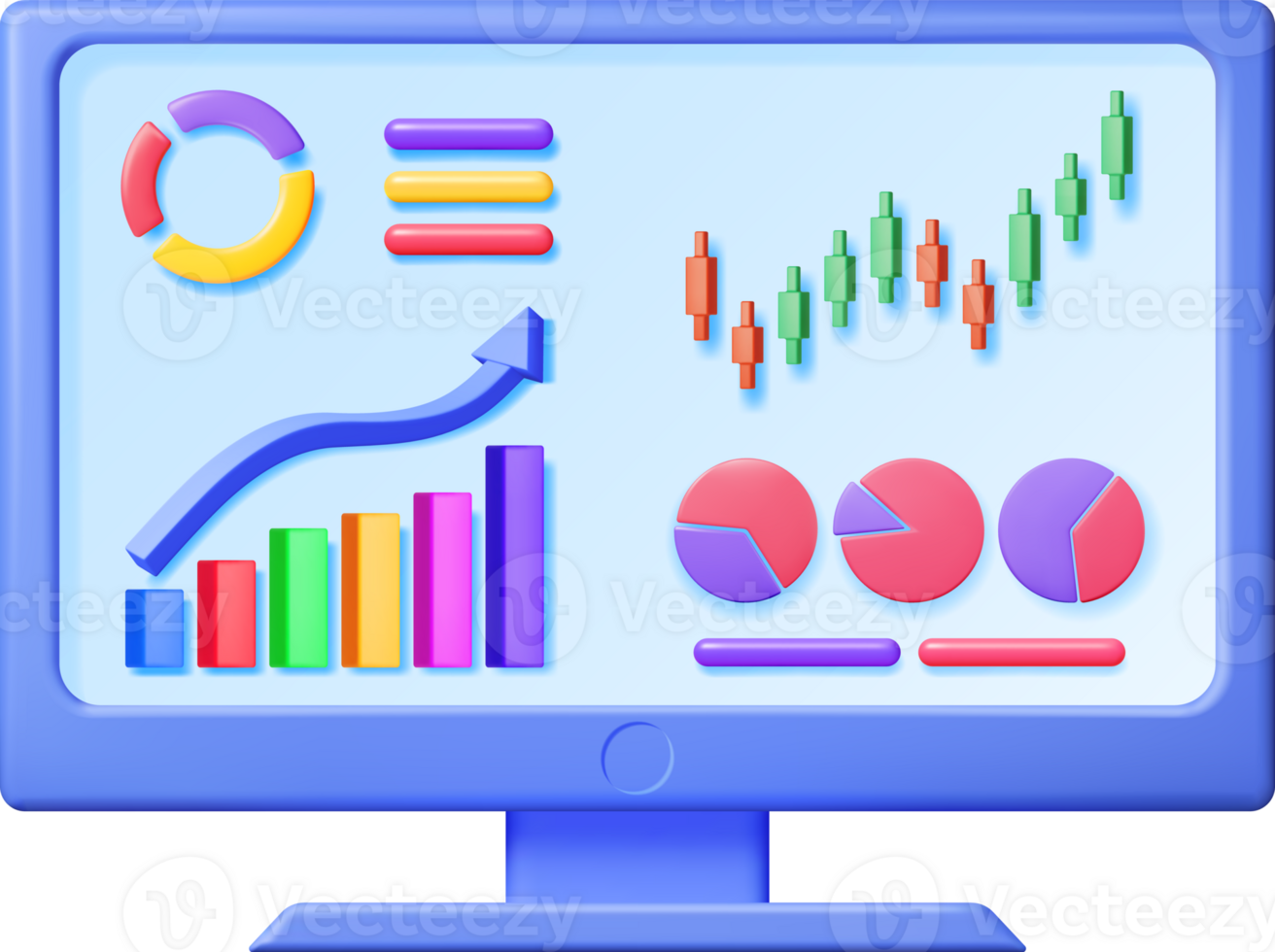 3D Growth Stock Chart and Arrow in Computer png