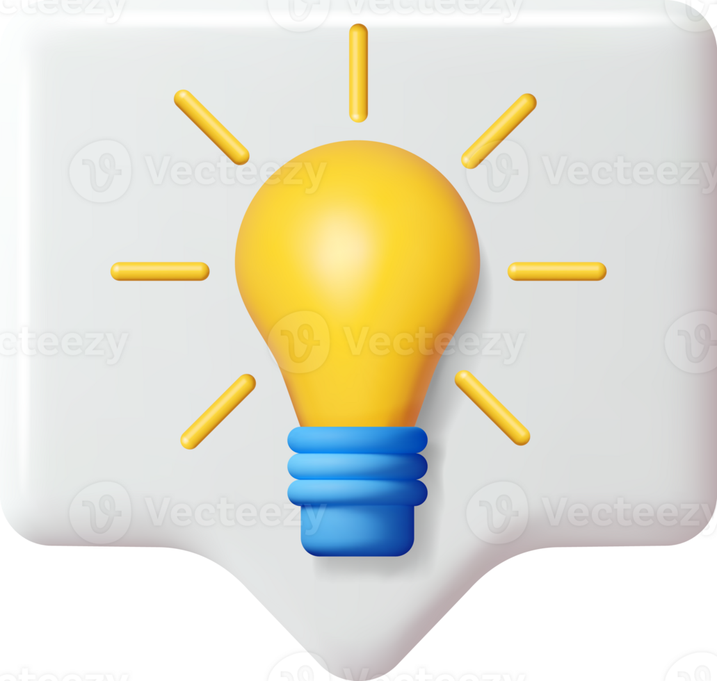 3D Light Bulb in Speech Bubble png