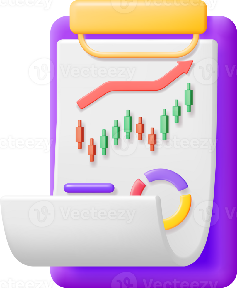 3d prancheta papel Folha com torta diagrama png