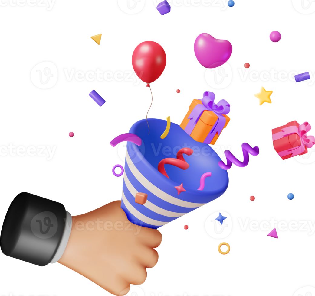 3D Party Popper with Confetti in Hand png