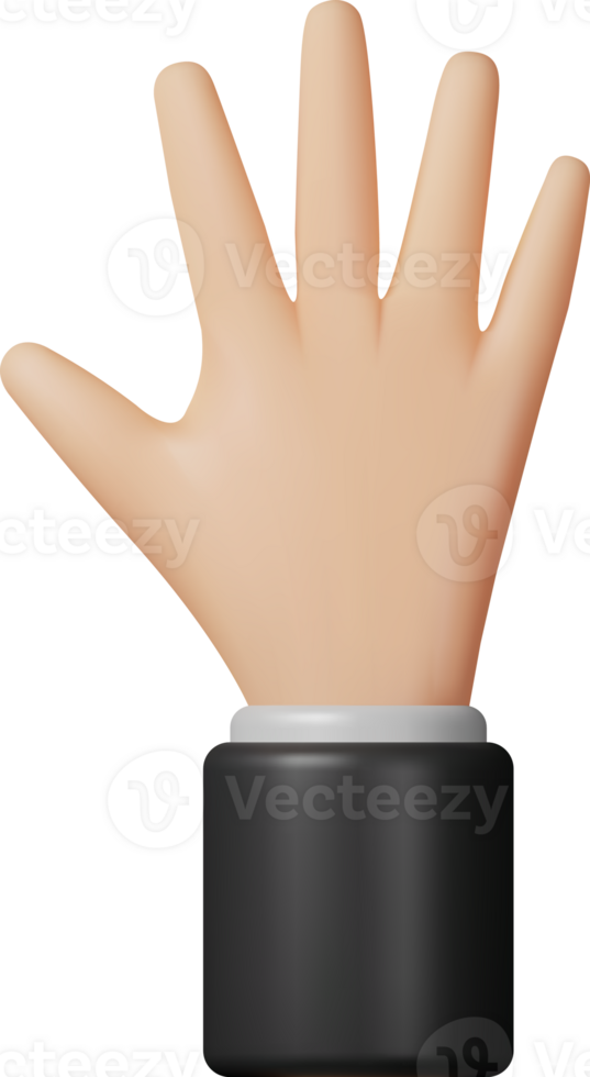 3D Hand Showing Five Fingers png