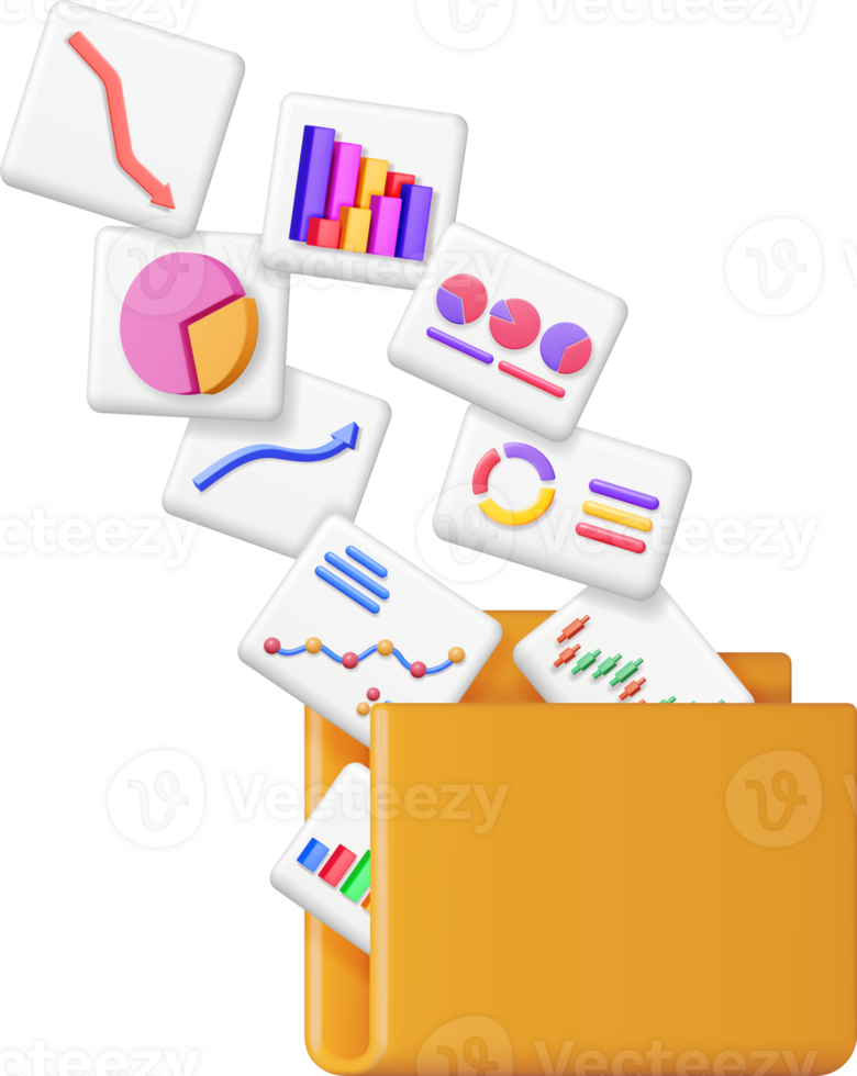 3D File Folder full of Pie Diagram and Arrows png