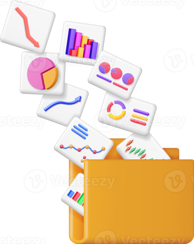 3d fichier dossier plein de tarte diagramme et flèches png