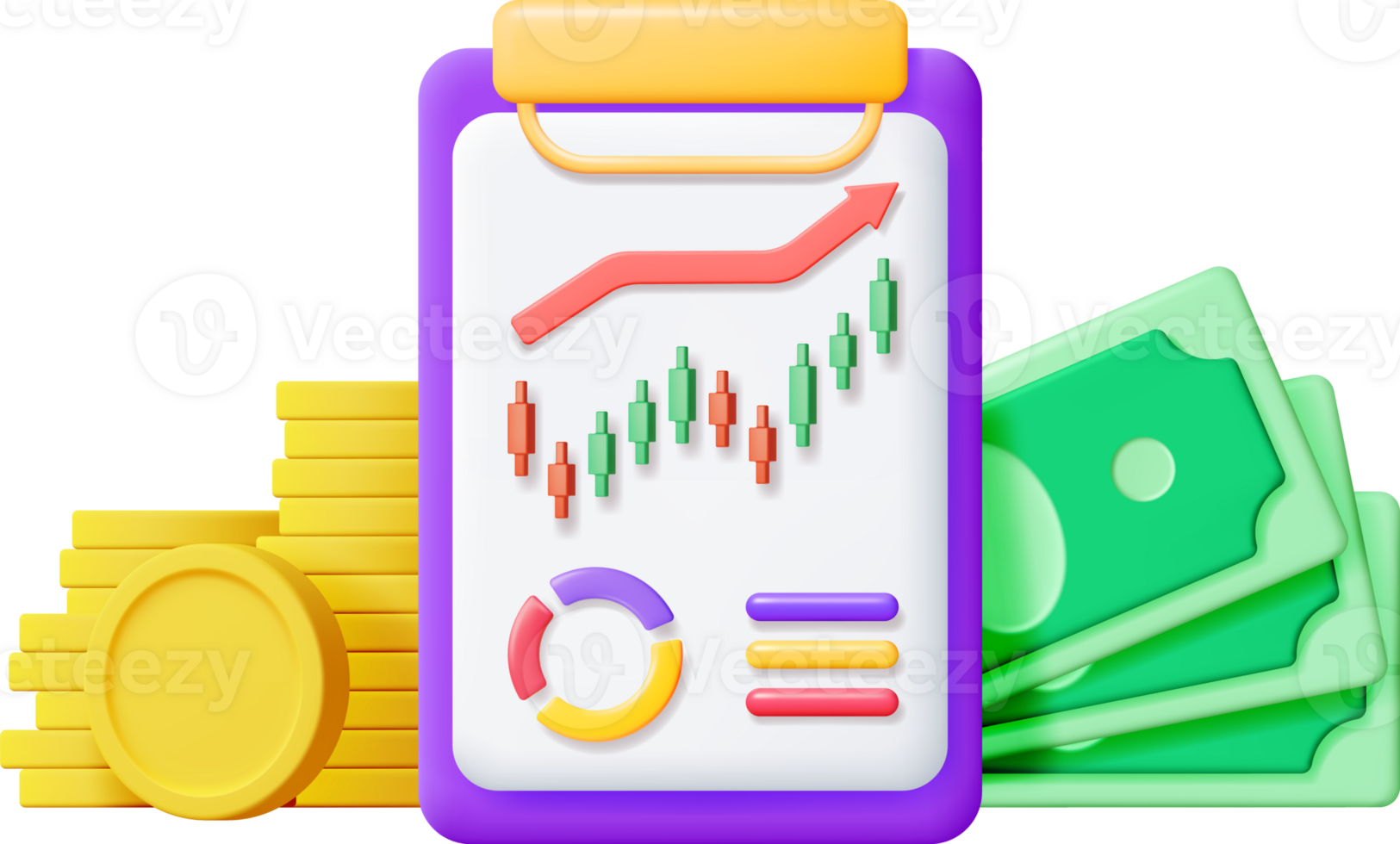 3D Clipboard Paper Sheet with Pie Diagram png