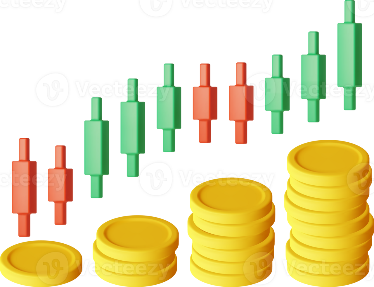 3D Growth Stock Chart Arrow with Golden Coins png