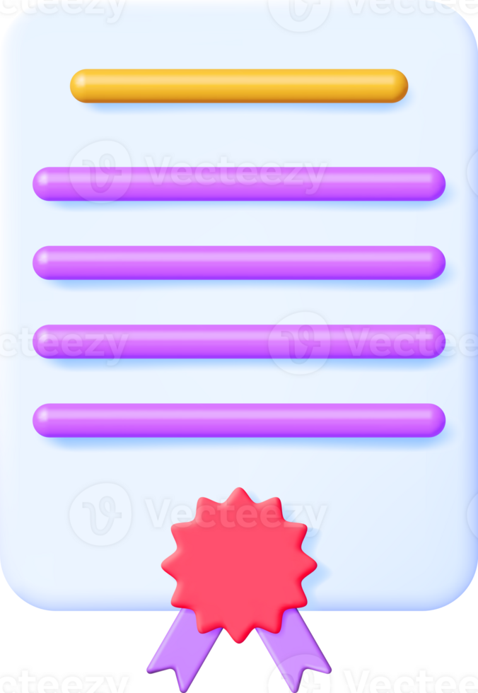 3d Certificate Icon with Stamp and Ribbon png