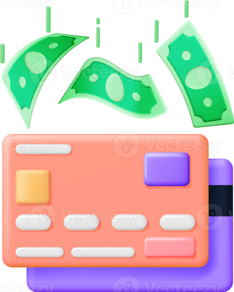 3D Bank Card and Money in Air. png