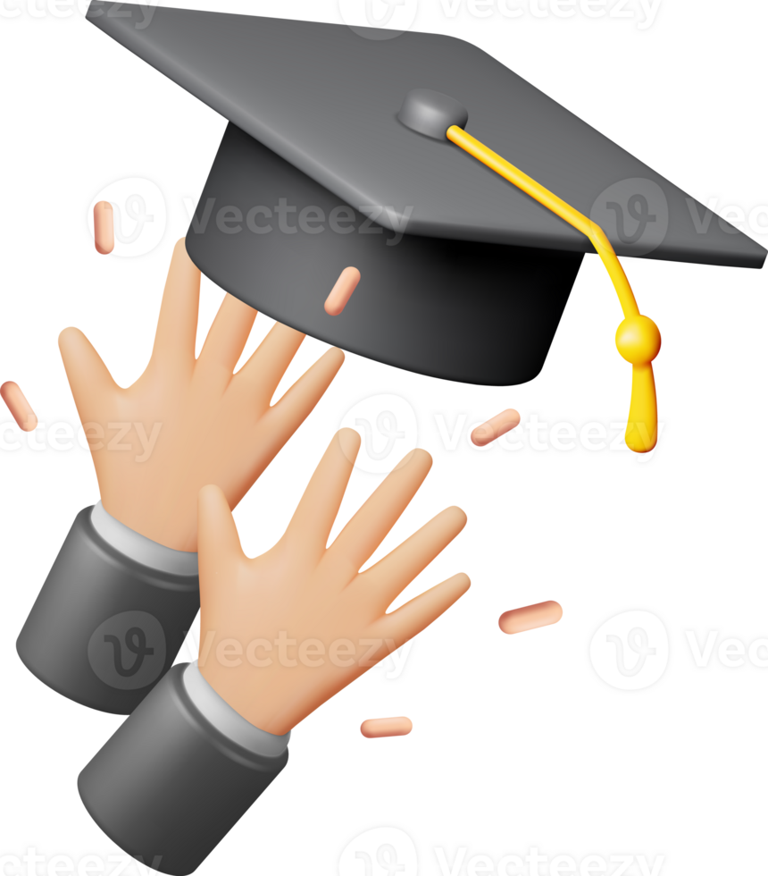 3D Hand Throwing Graduation Hats in Air png