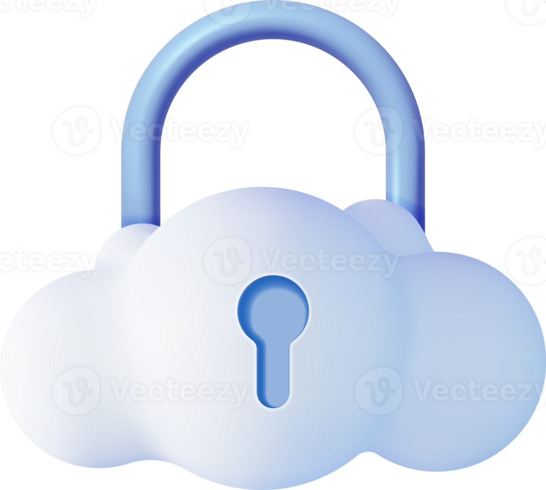 3d White Cloud with Locked Padlock. png