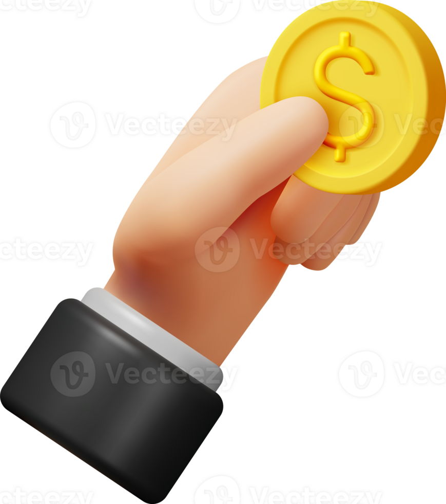 3D Gold Coin with Dollar Sign in Hand png