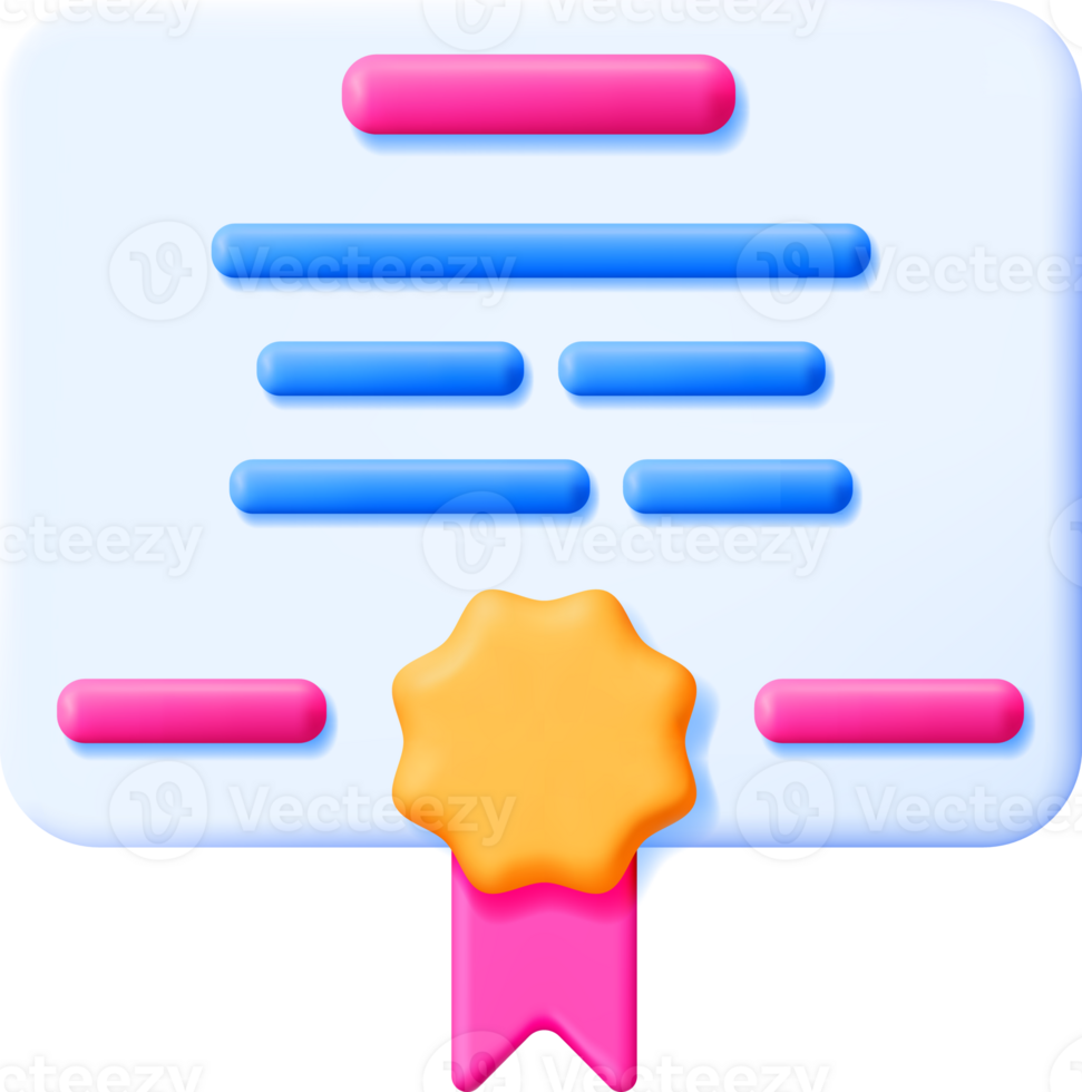 3D Certificate Icon with Stamp and Ribbon png