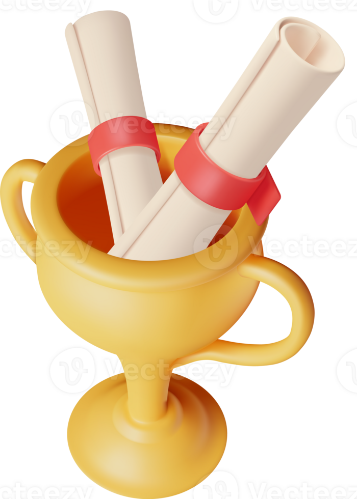 3D Gold Trophy with Diploma png