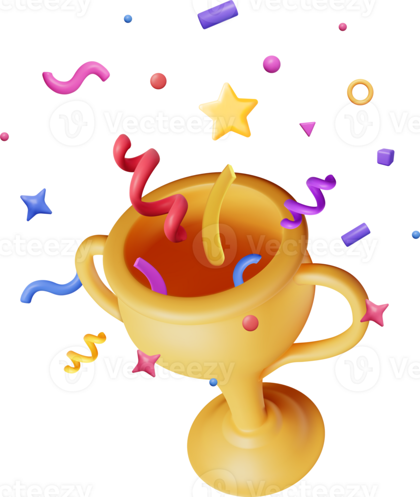 3D Golden Champion Trophy with Confetti. png