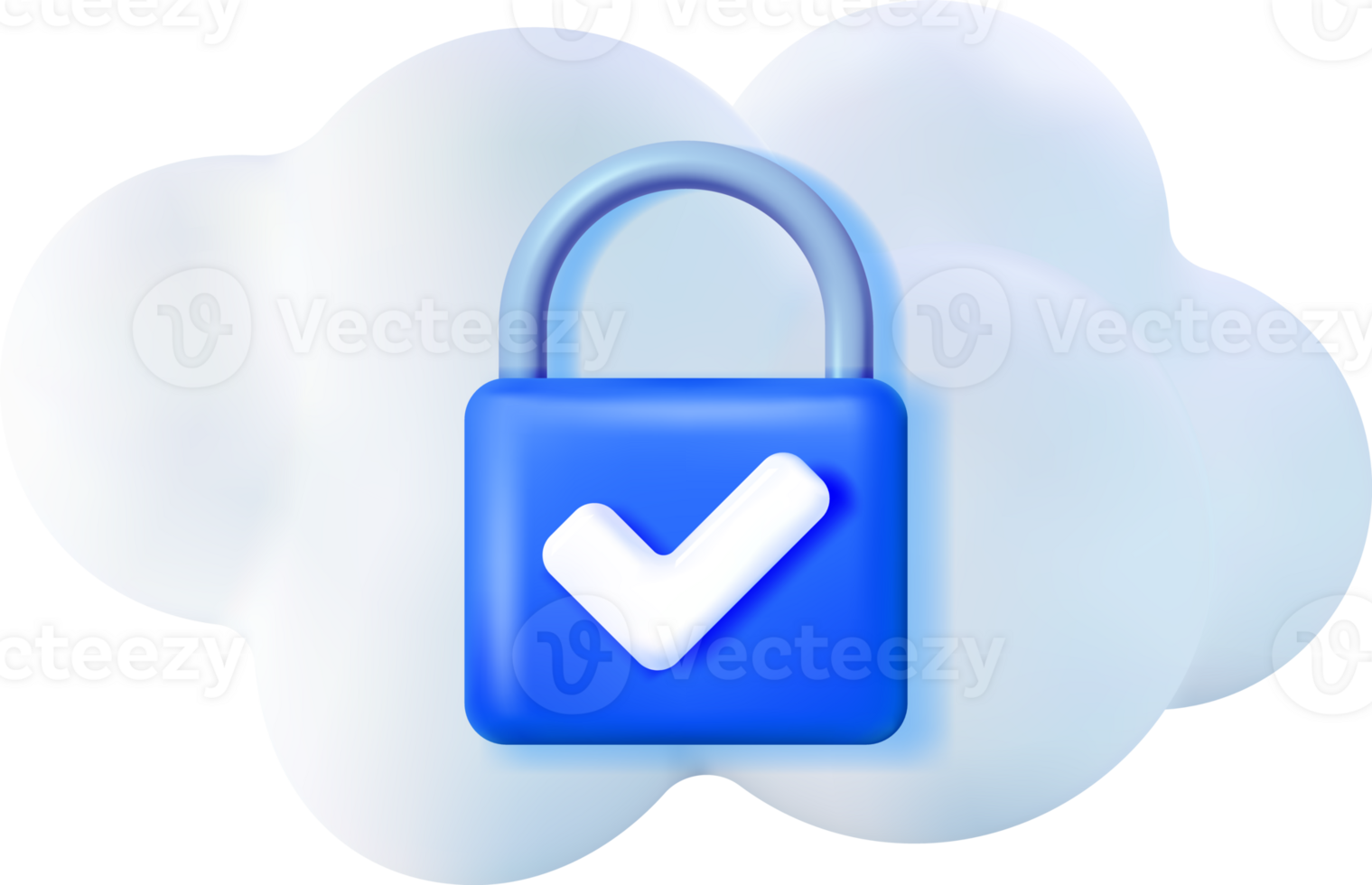 3d White Cloud with Locked Padlock. png