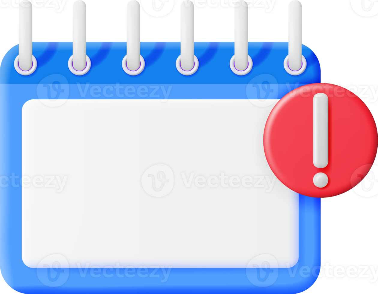 3D Calendar with Notification Alert png