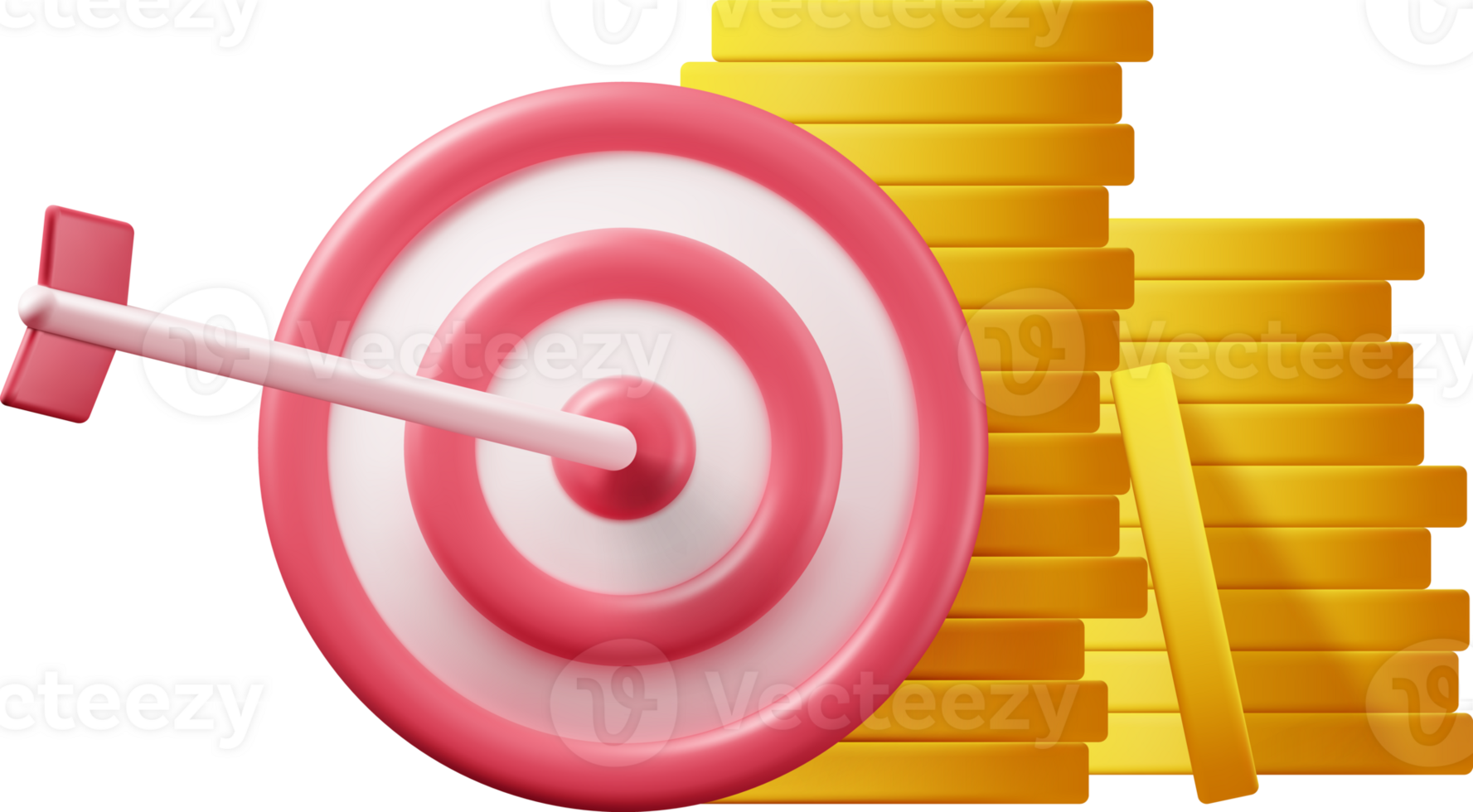 3D Stacks of Coins and Target with Arrow png