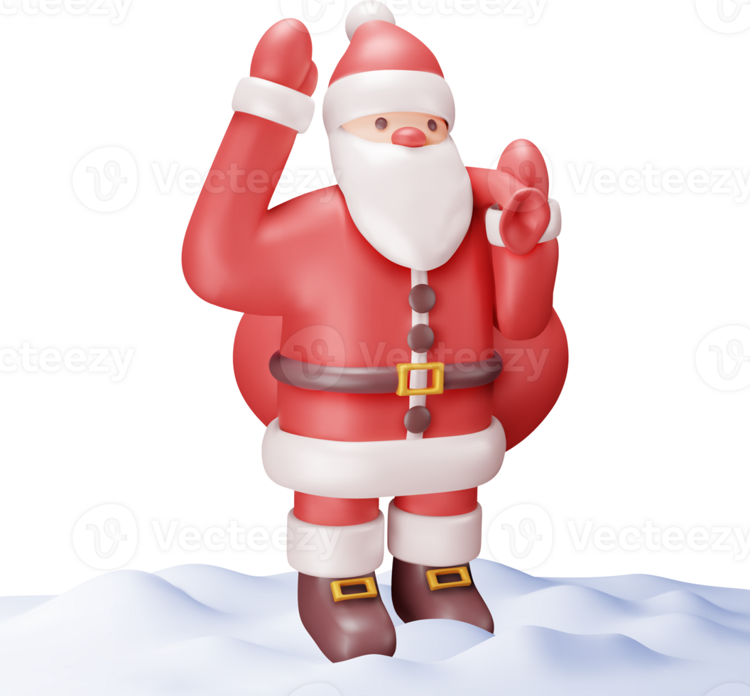 3D Santa Claus Character with Gift Bag in Snow. png