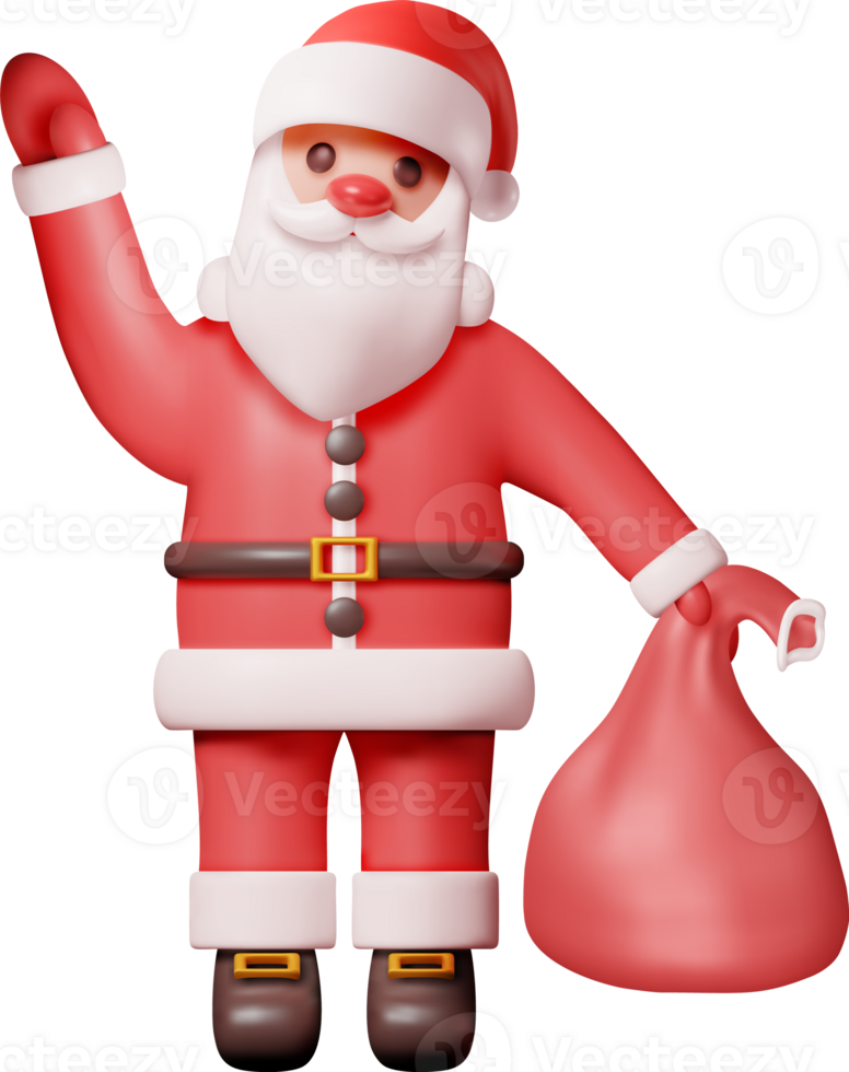 3D Santa Claus Character with Gift Bag png