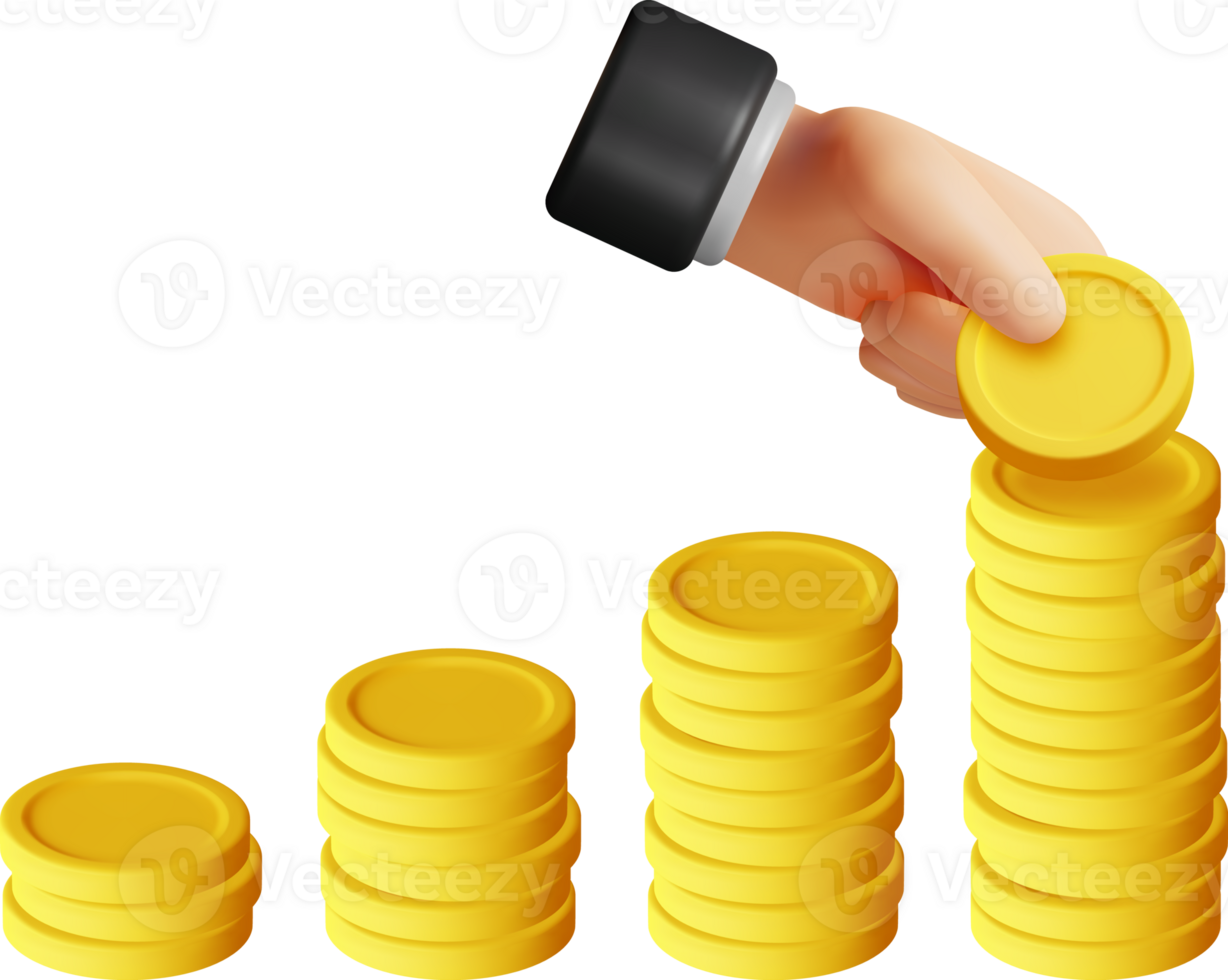 3D Stack of Gold Coins and Hand. png