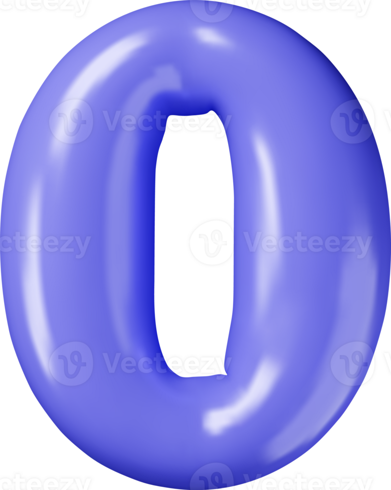 3D Number Zero in Balloon Style png