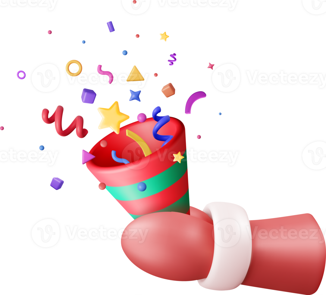 3d Party Popper mit Konfetti im Santa claus Hand png