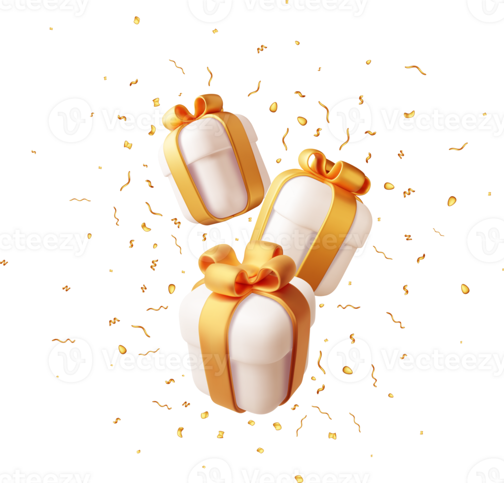 3d geschenk doos met vallend confetti. png