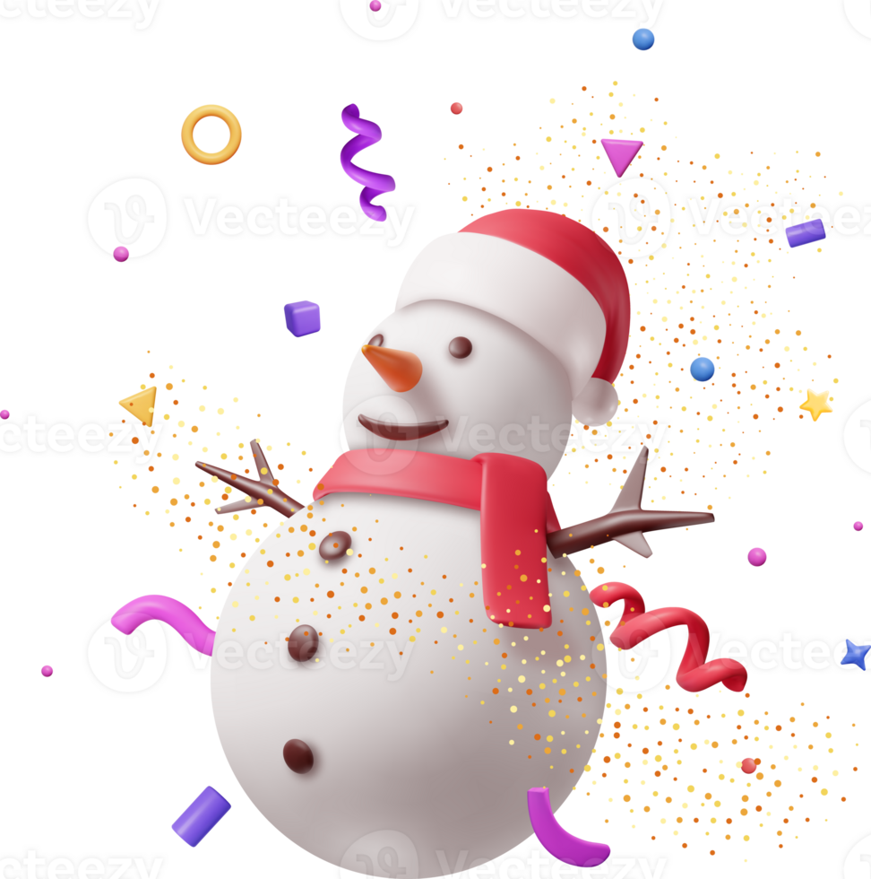 3D Holiday Snowman and Confetti png