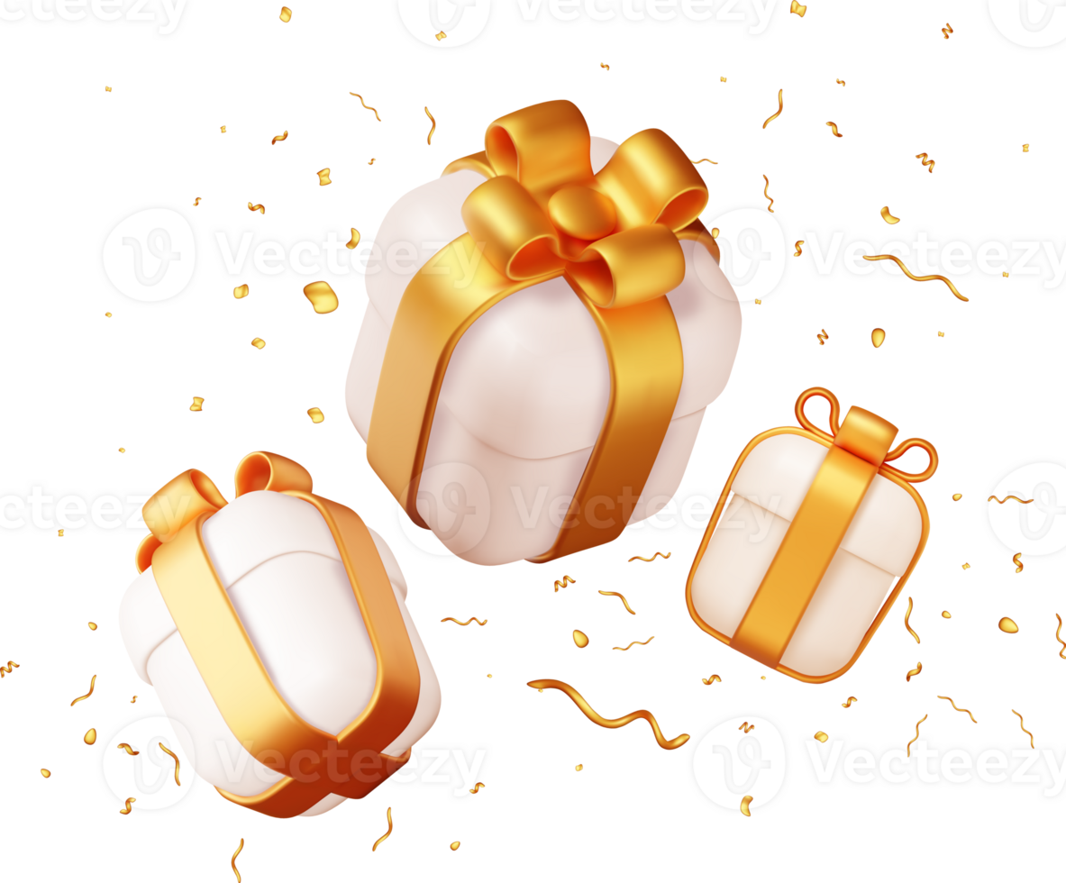 3d geschenk doos met vallend confetti. png