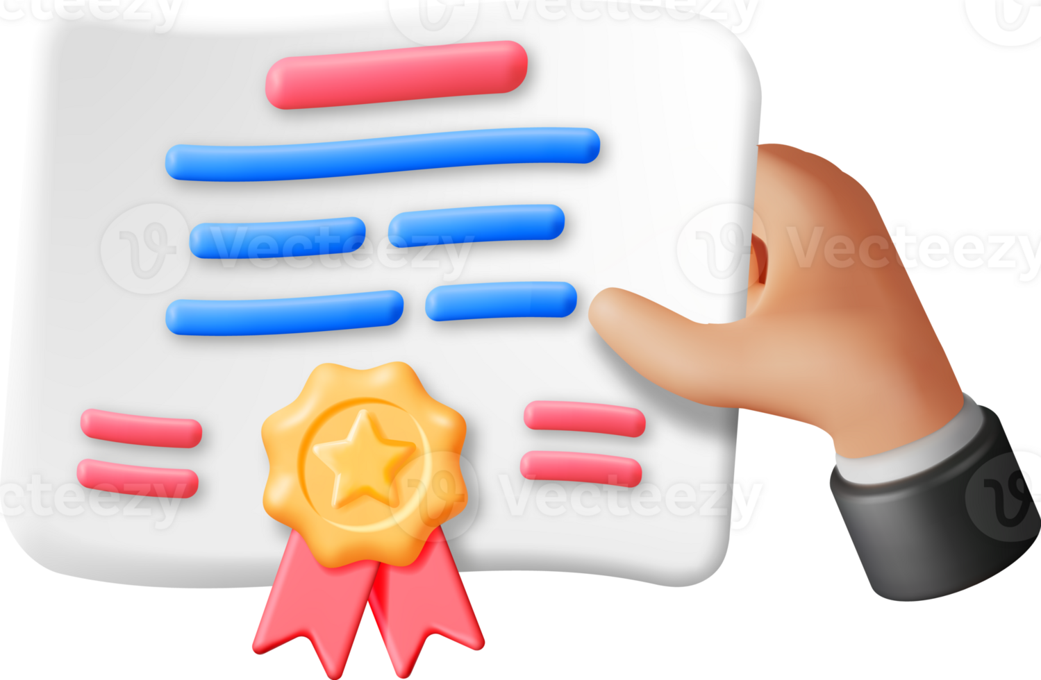 3d certificado icono con sello y cinta en mano png