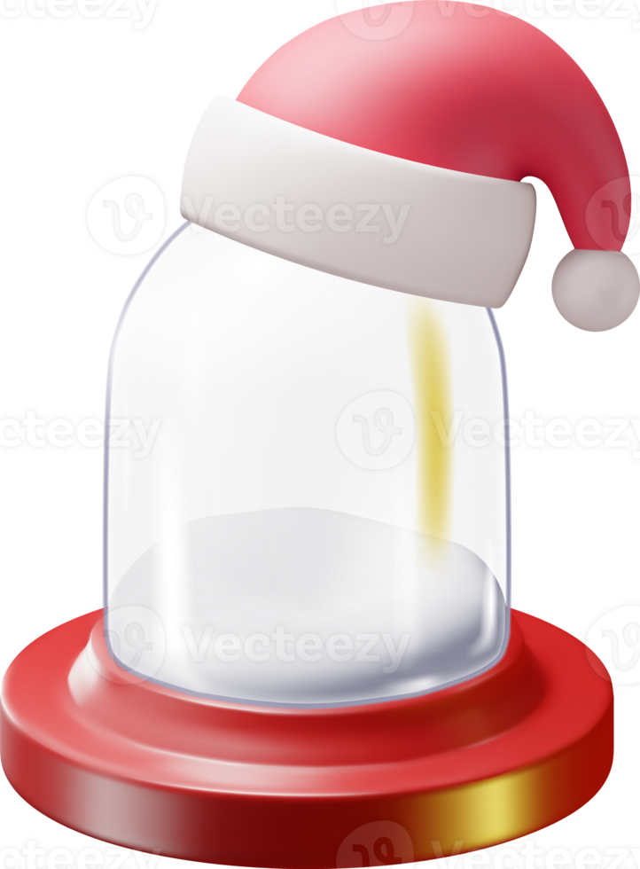 3D Glass Christmas Snow Globe with Santa Claus Hat png