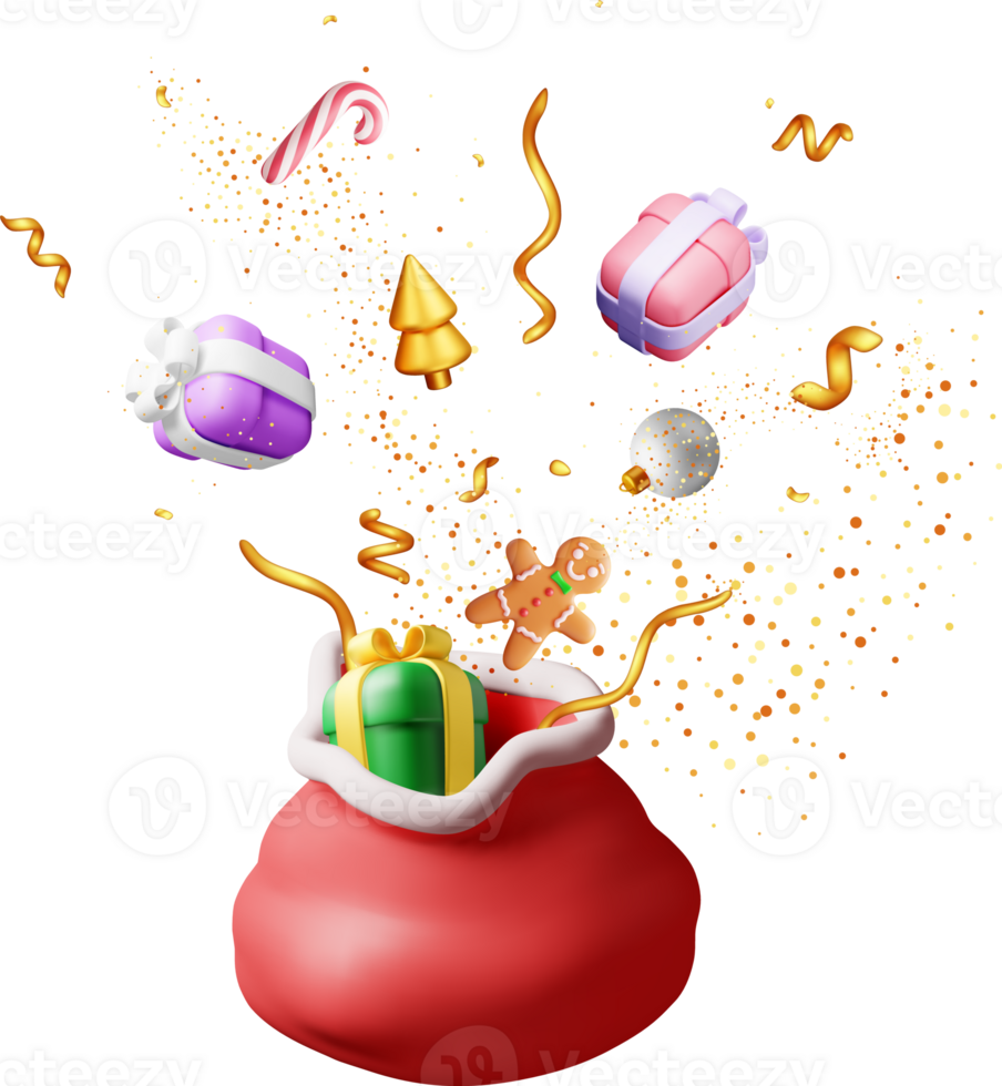 3d öppen santa claus säck full av gåvor png