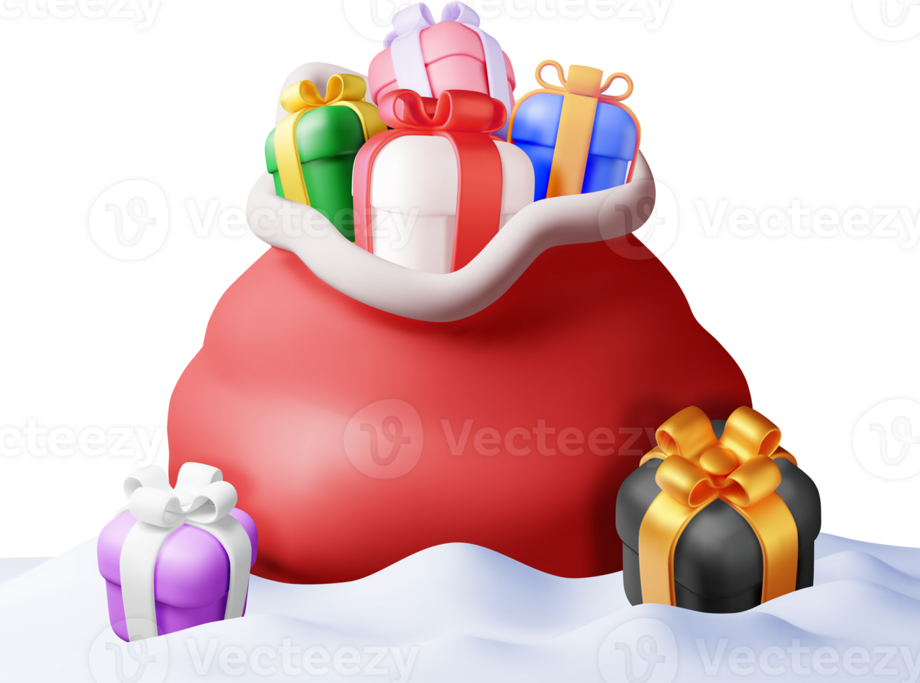 3D Open Santa Claus Sack full of Gifts in Snow png