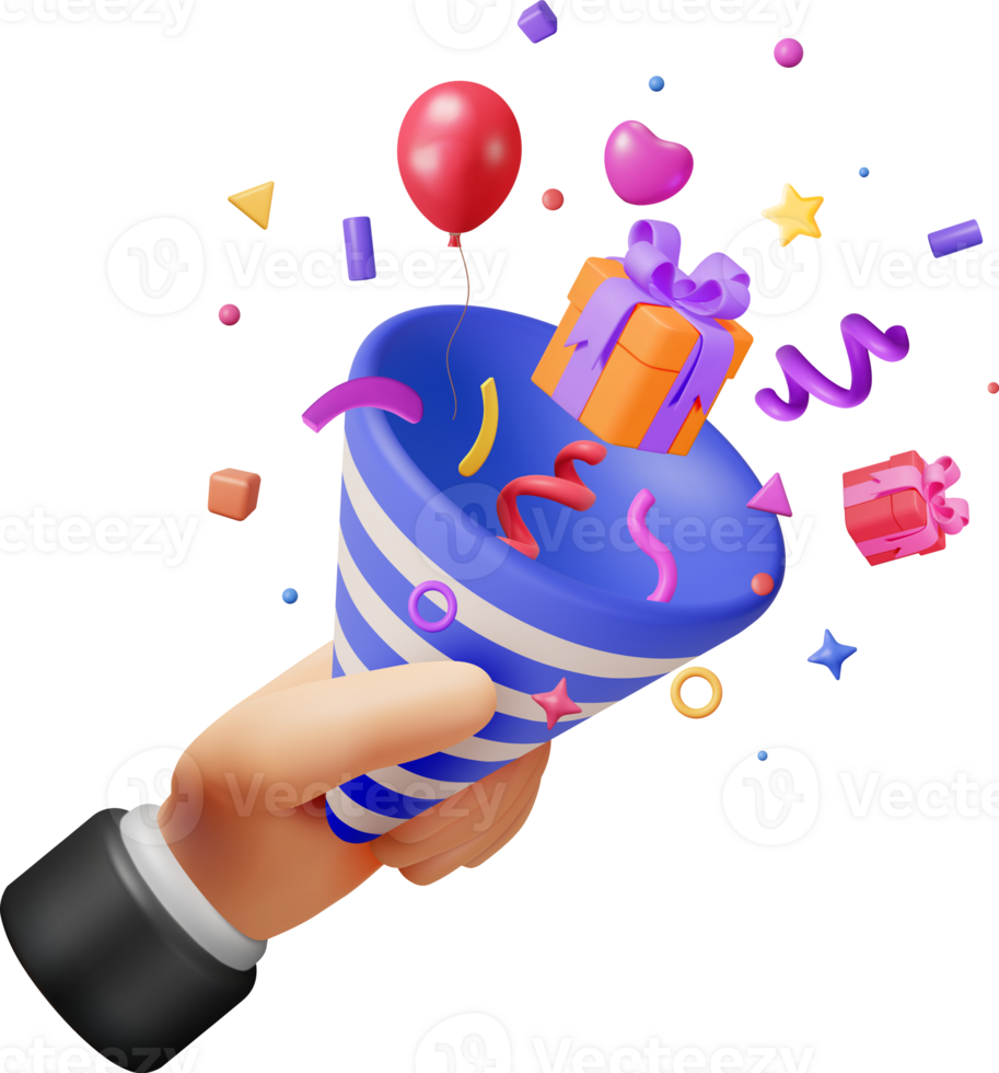 3D Party Popper with Confetti in Hand png