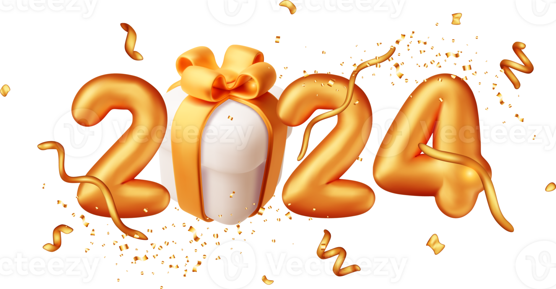 3d Gold Balloon 2024 New Year Symbol png