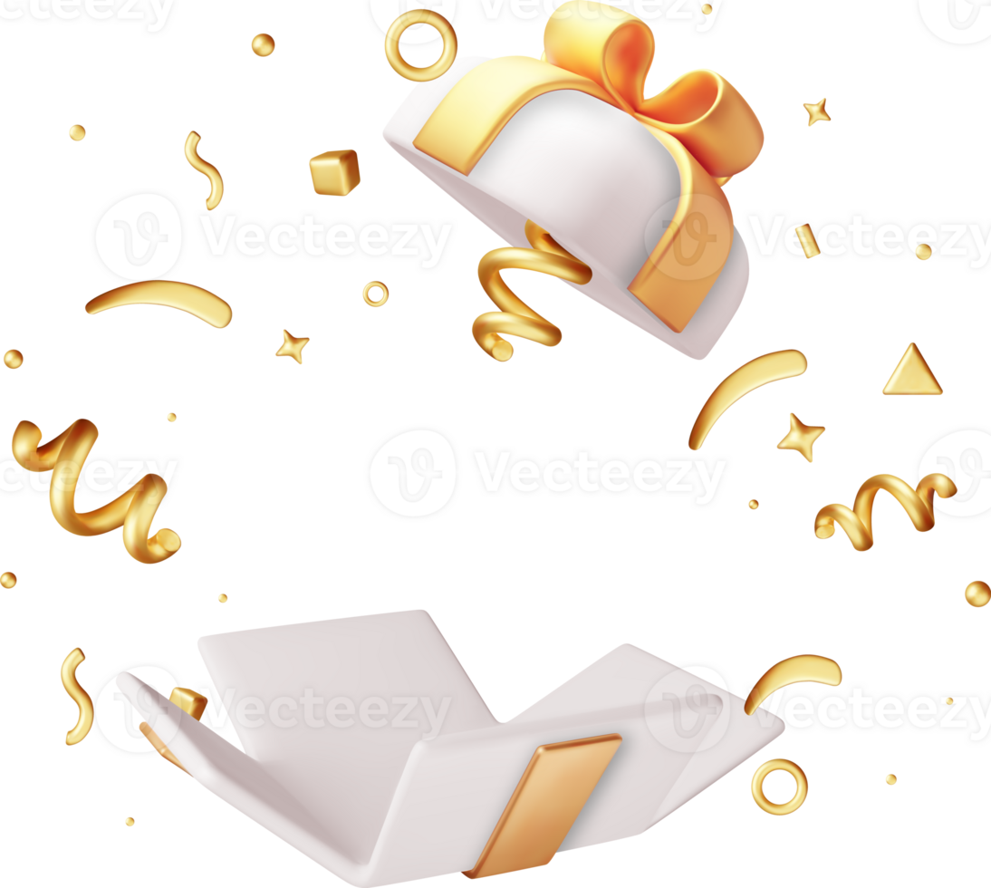 3D Gift Box With Falling Confetti. png
