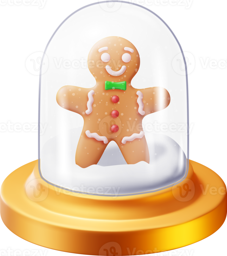 3D Glass Christmas Snow Globe with Gingerbread Man png