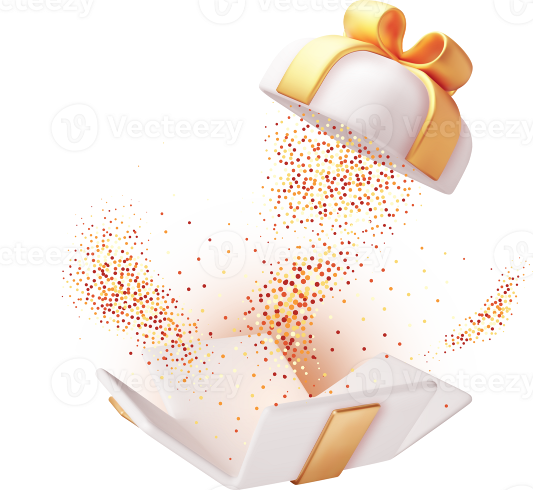 3D Gift Box With Falling Confetti. png