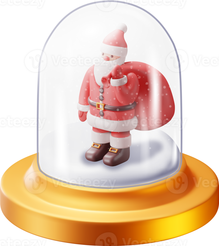 3D Glass Christmas Snow Globe with Santa Claus png
