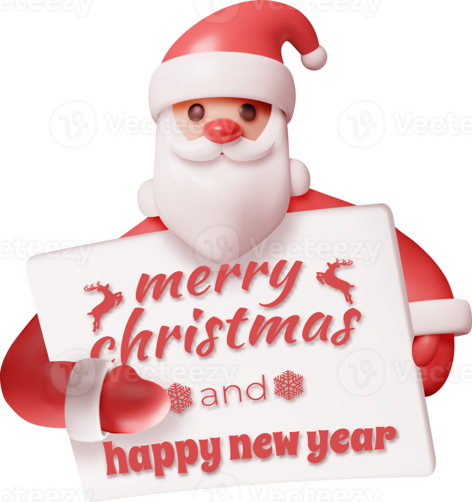 3D Funny Santa Claus Character Greetings Banner png