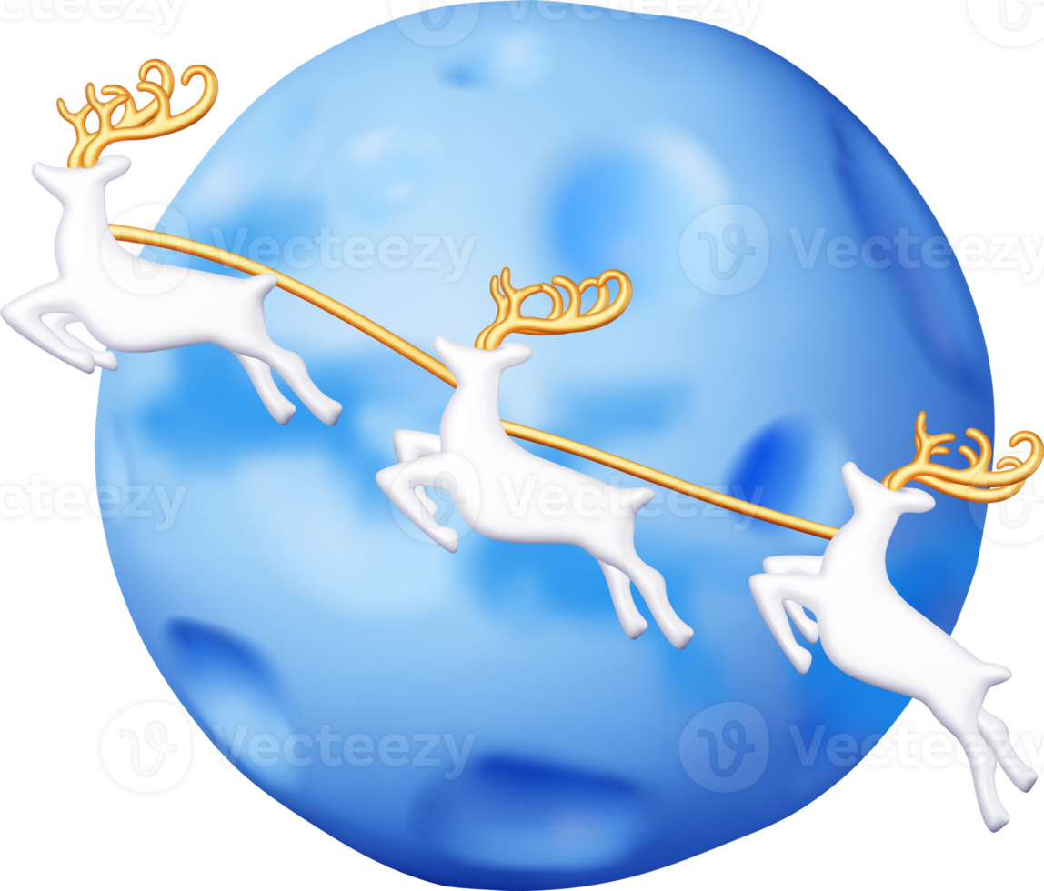 3D Christmas Jumping Deers with Antlers near Moon png