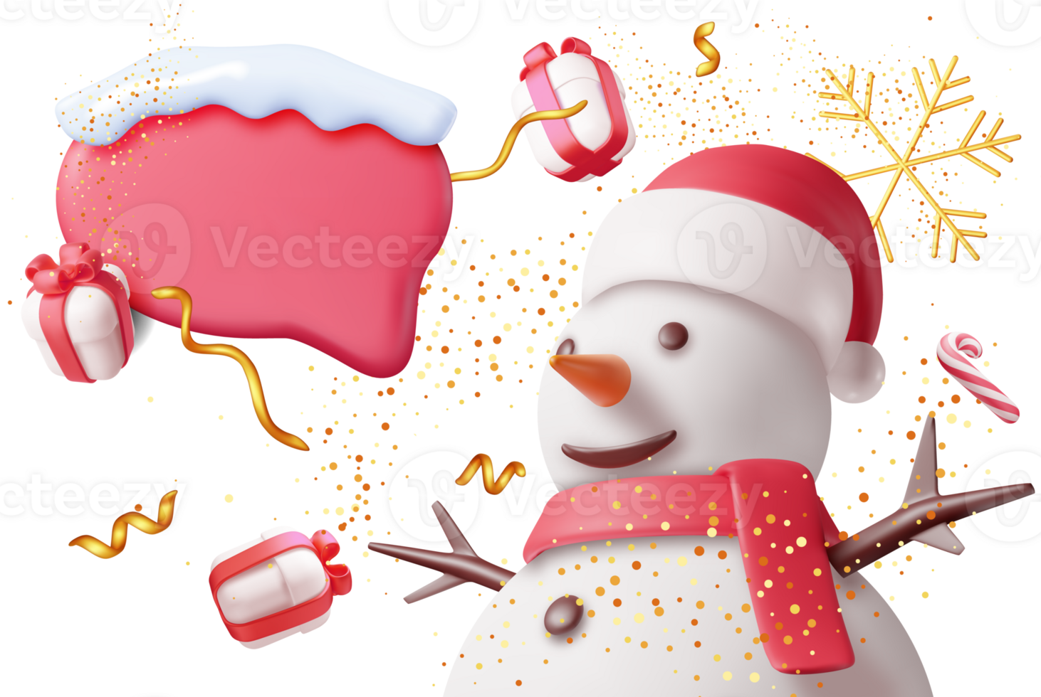 3D Christmas Banner with Snowman and Chat Bubble png