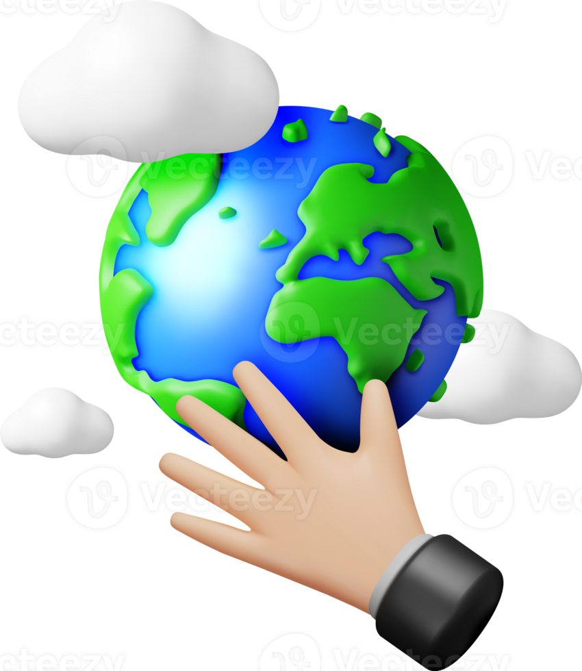 3D Human Hand Holding Green Earth png