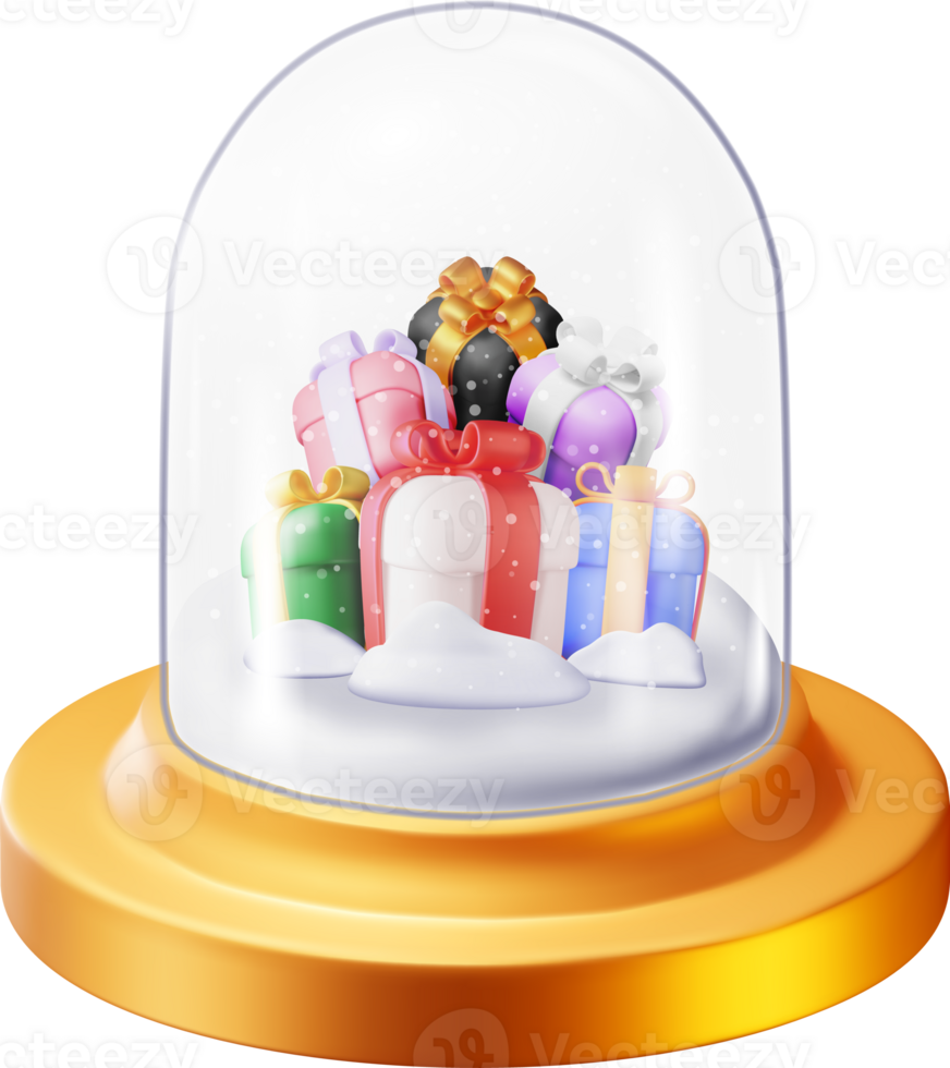 3D Glass Christmas Snow Globe with Gift Boxes png