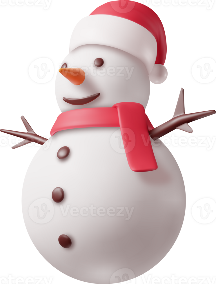 3D White Snowman in Santa Hat and Scarf png