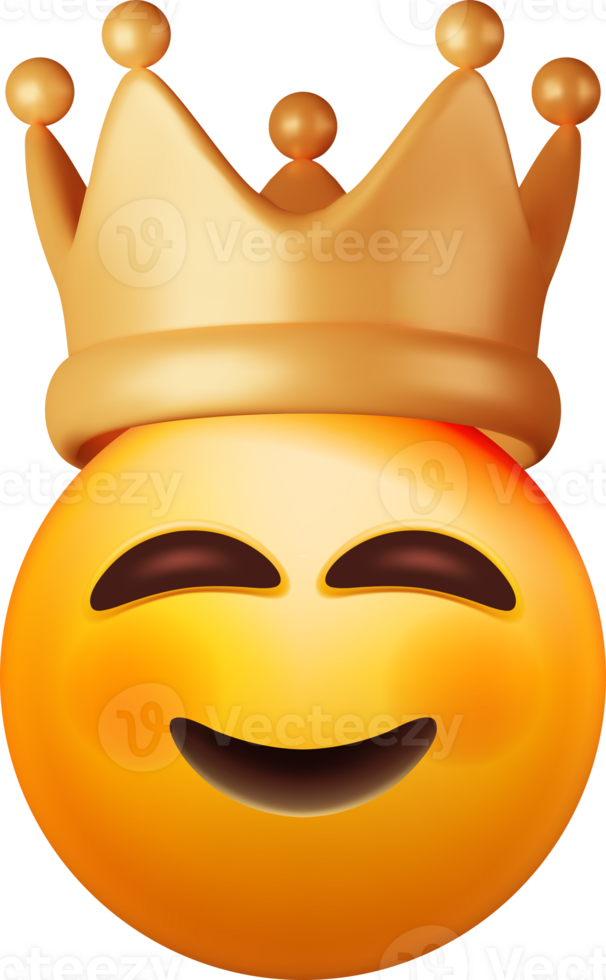 3D Cute Emoji Face with Golden Crown png