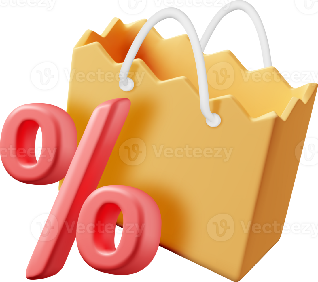 3D Shopping Bag with Percent Sign png
