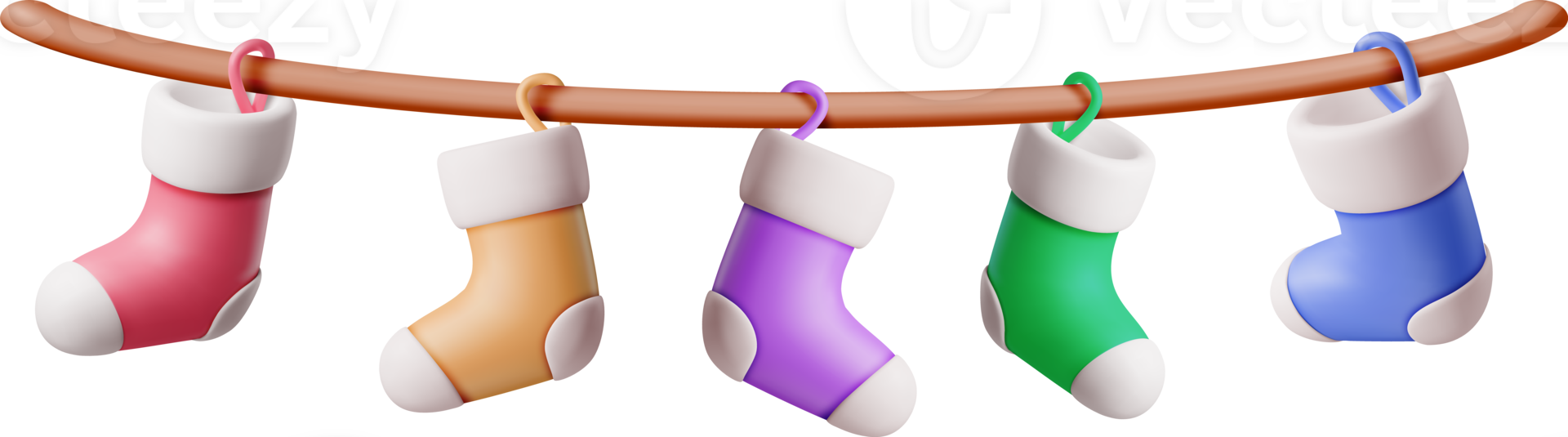 3D Christmas Stocking on Rope, Color Sock png