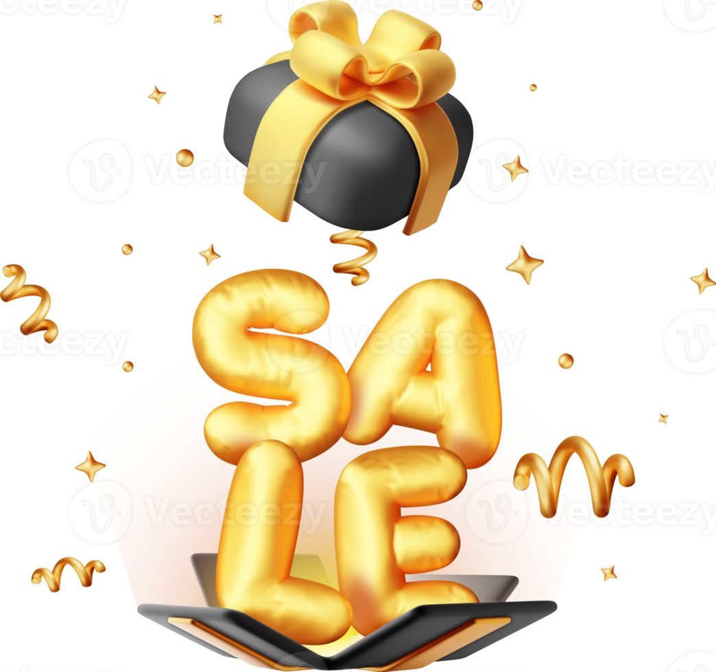 3D Gift Box With Sale Balloon and Falling Confetti png